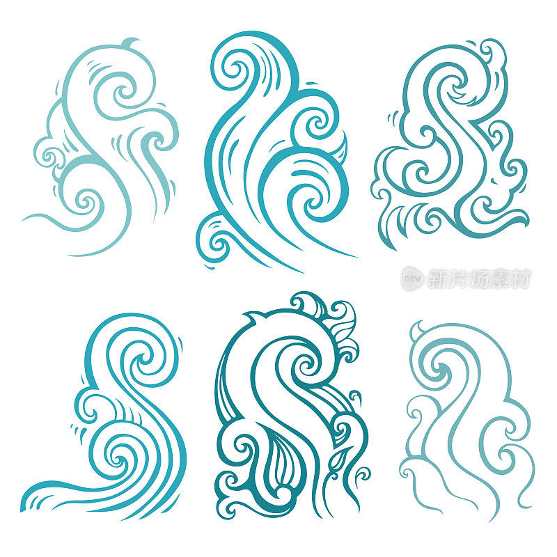 Ocean waves set, Hand drawn illustration